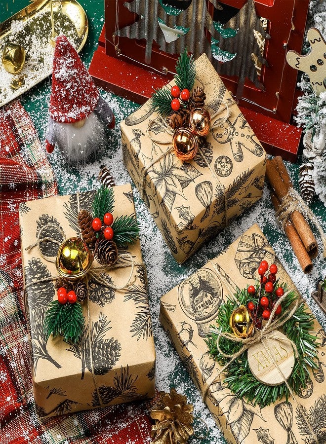 MAYPLUSS Kraft Christmas Wrapping Paper Roll - 3 Mini Roll -17in x120in Per roll,Kraft Vintage Wrapping Paper,Rustic Print for Party,Birthday,Baby Shower,Natural Paper Roll Design (42.3 sqft) - Image 5